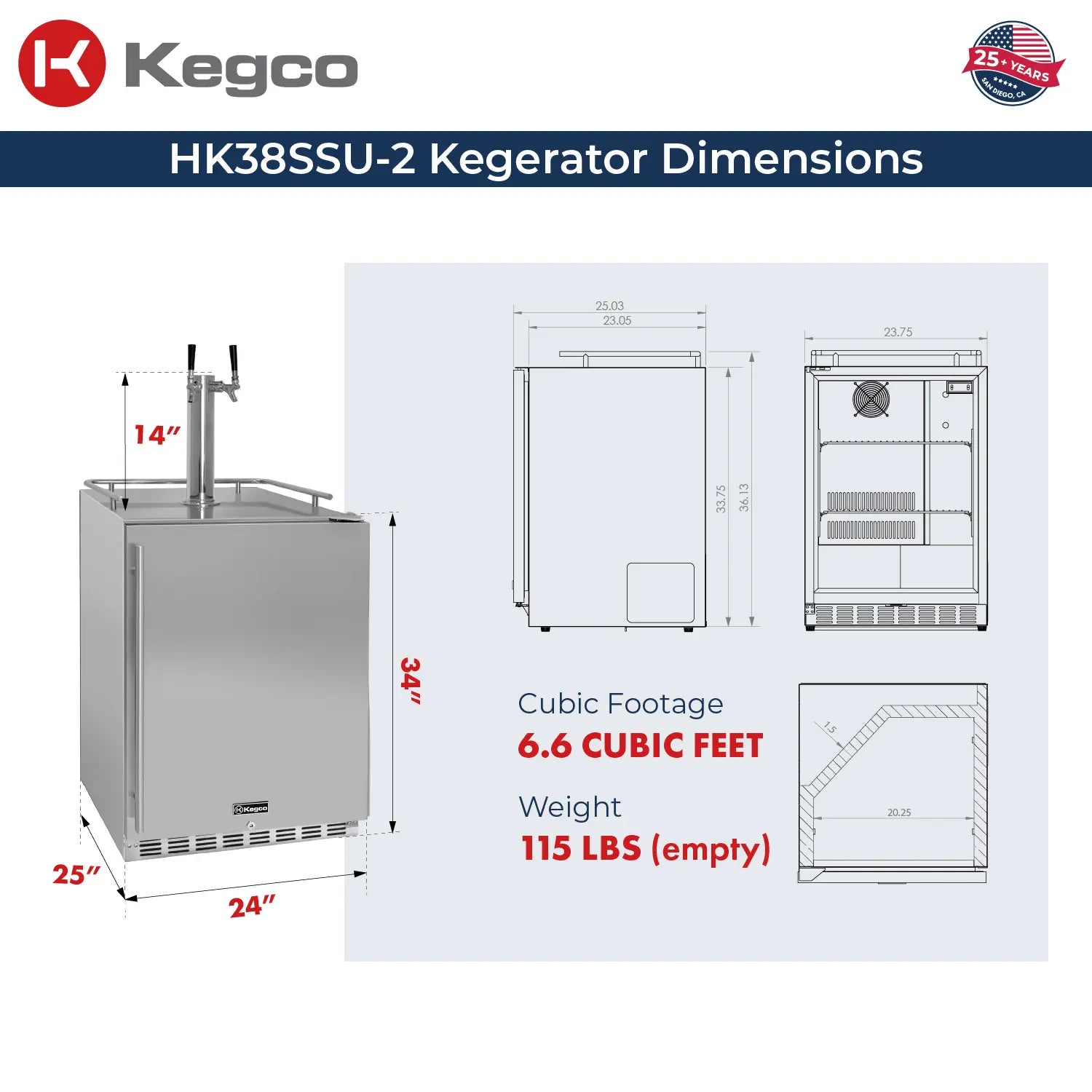 Kegco 24-Inch Dual Faucet Built-In Kegerator - Outdoor