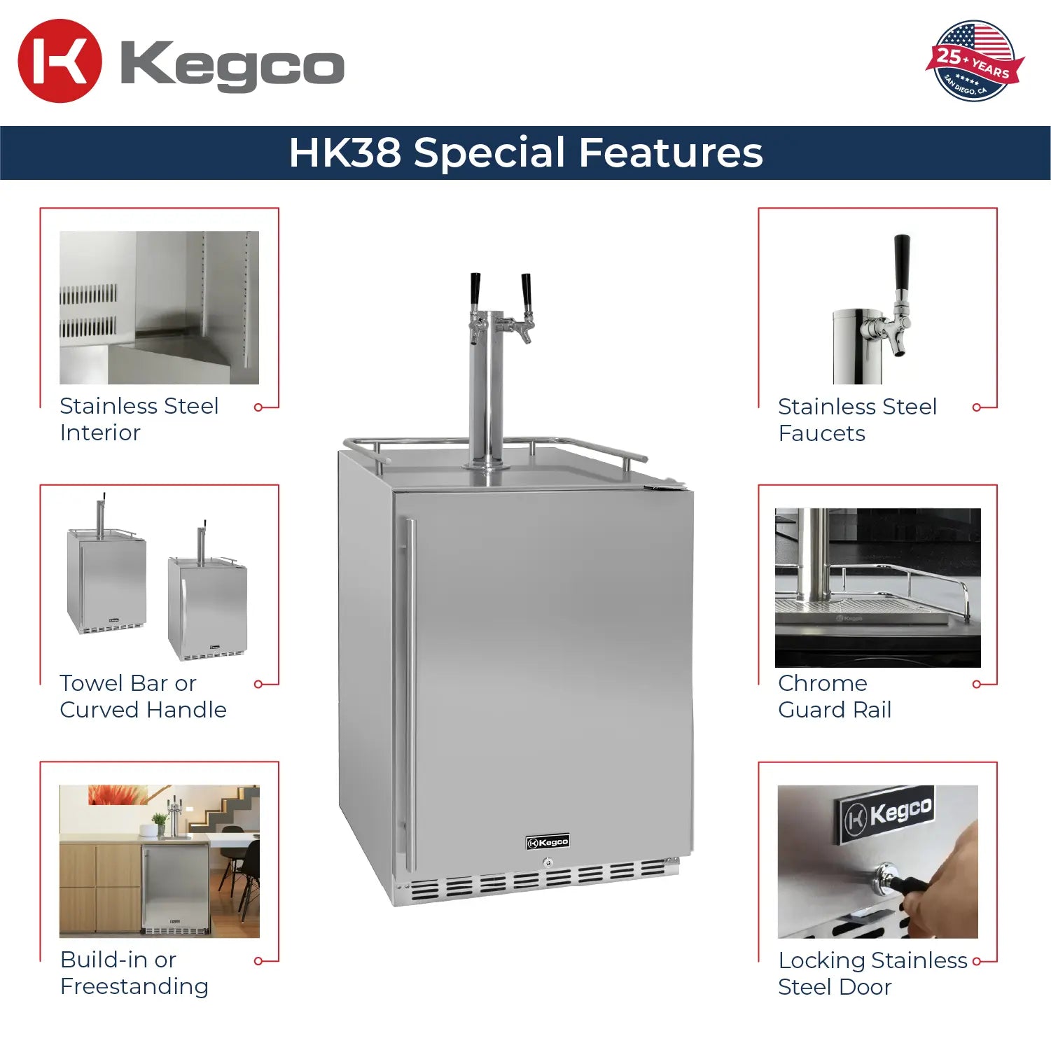 Kegco 24-Inch Dual Faucet Built-In Kegerator - Outdoor