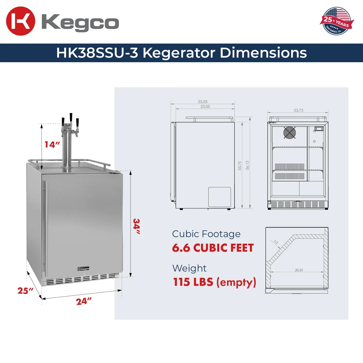 Kegco 24-Inch Triple Faucet Built-In Kegerator - Outdoor