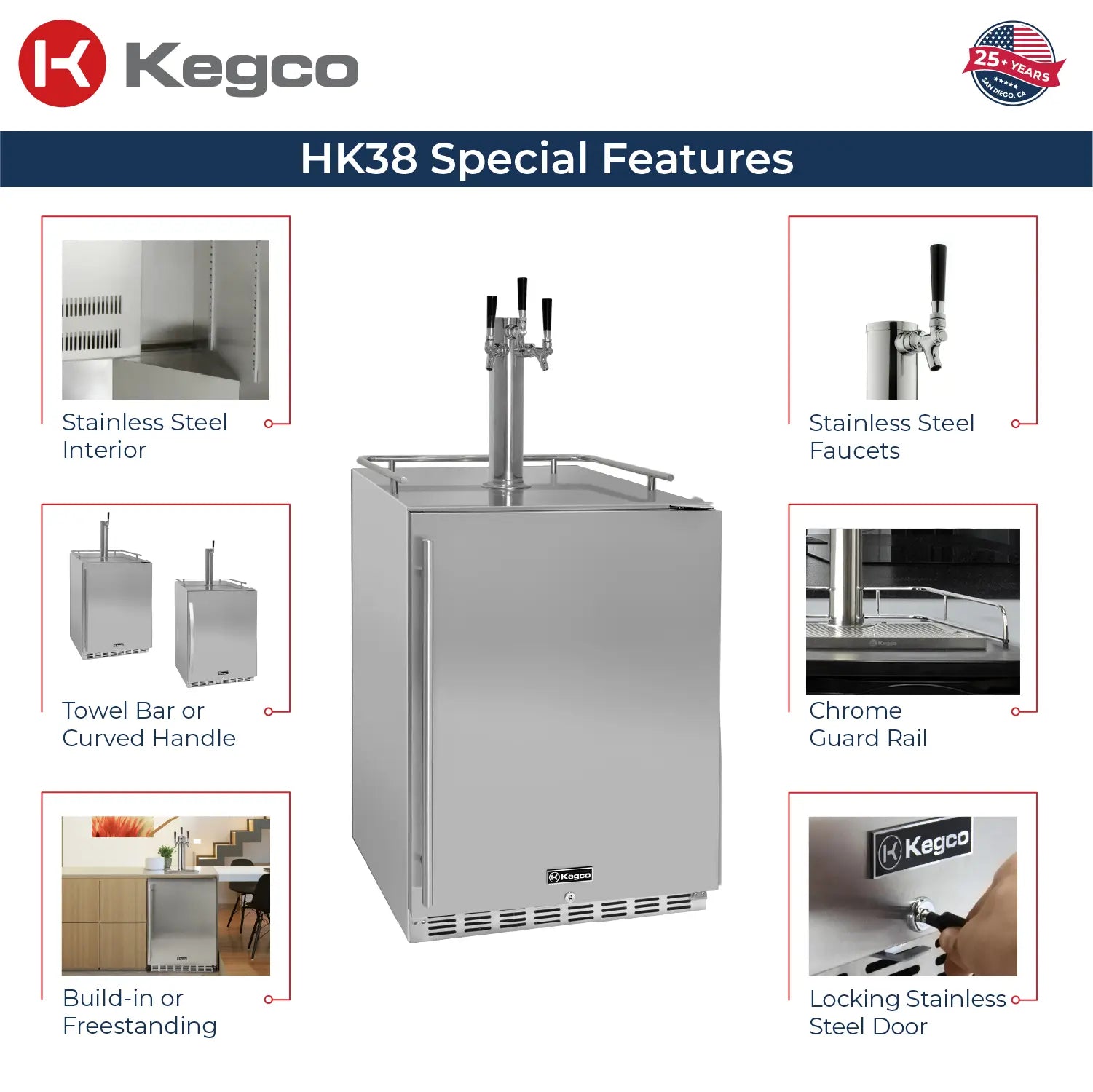 Kegco 24-Inch Triple Faucet Built-In Kegerator - Outdoor