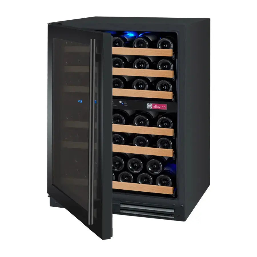 Allavino FlexCount Series 56 Bottle Dual Zone Undercounter Wine Refrigerator with Black Door - Left Hinge