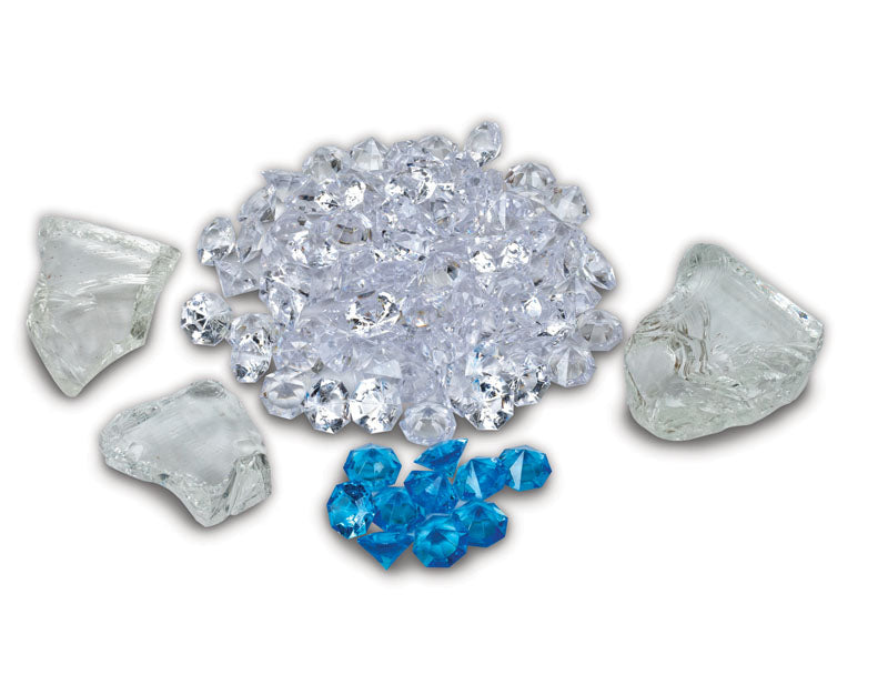 Ice Media Kit Includes: 3 large glass rocks, 95 clear diamond media, 10 blue diamond media and a package of clear acrylic media