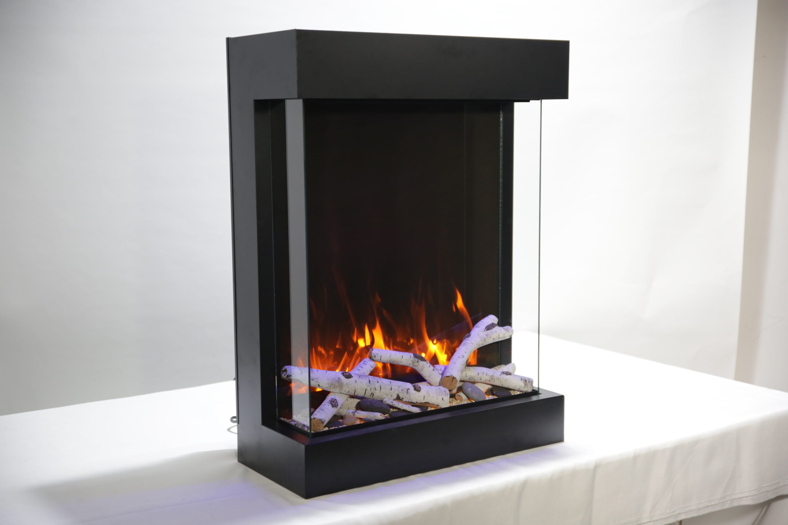 "THE CUBE" - Lumina Smart Electric Fireplace, WiFi Enabled, Programable Remote Control, Multi Flame Speeds, Comes with Glass, Oak Logs and Glowing Log Media