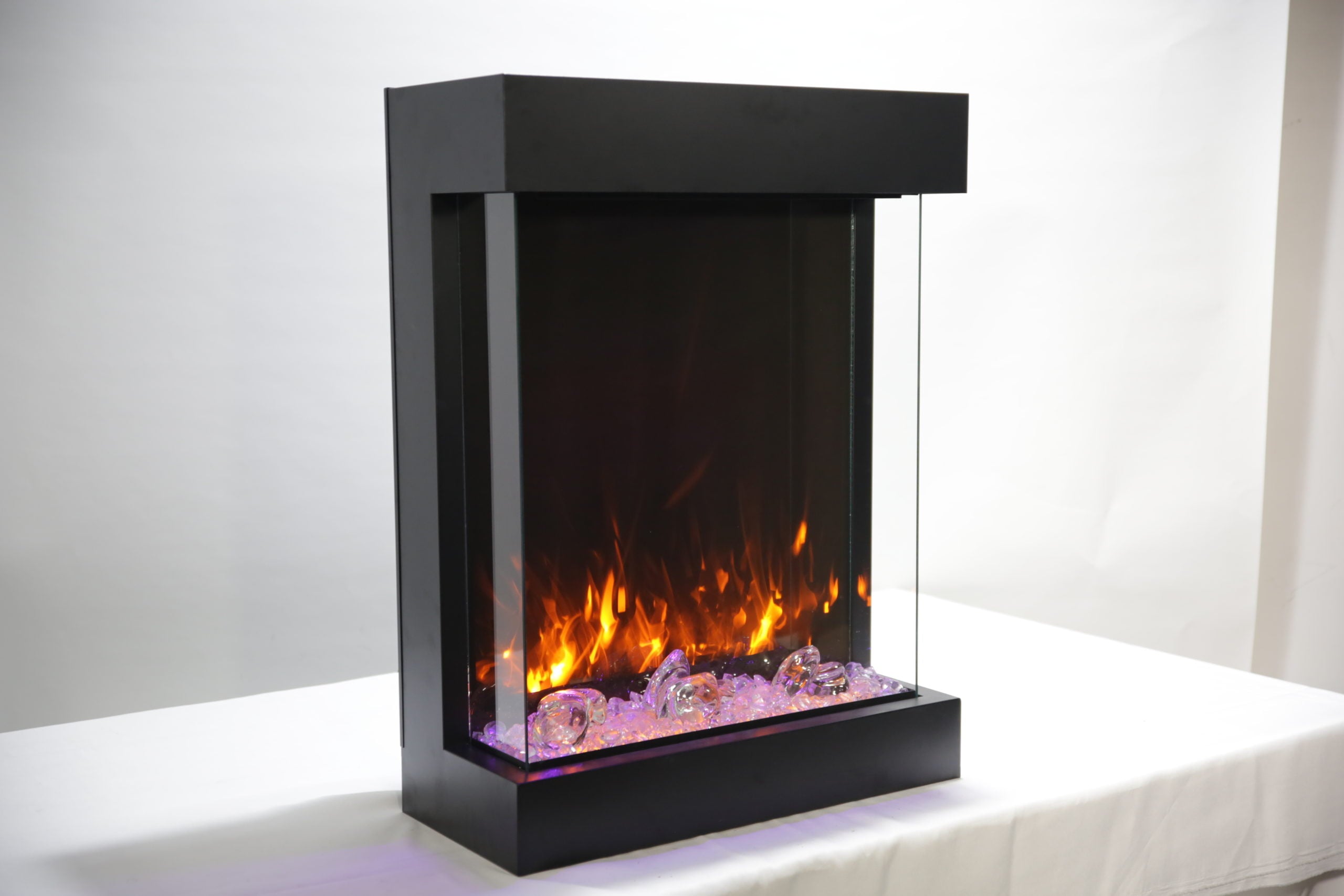 "THE CUBE" - Lumina Smart Electric Fireplace, WiFi Enabled, Programable Remote Control, Multi Flame Speeds, Comes with Glass, Oak Logs and Glowing Log Media