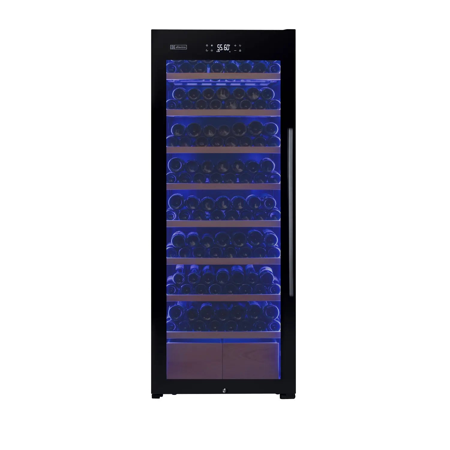 Allavino 248 Bottle Single Zone Freestanding Wine Refrigerator with Display Shelving and Black Glass Door - Right Hinge