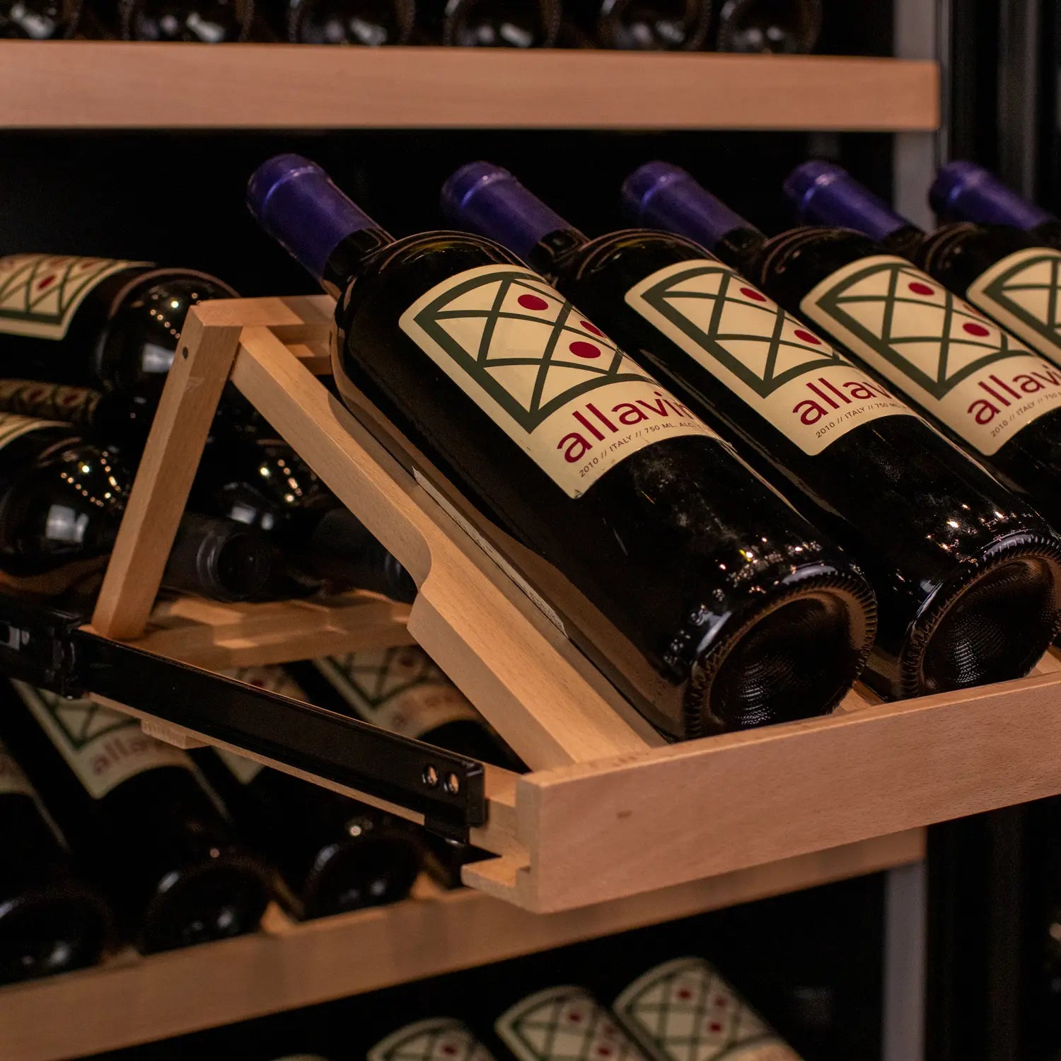 Allavino 248 Bottle Single Zone Freestanding Wine Refrigerator with Display Shelving and Black Glass Door - Right Hinge