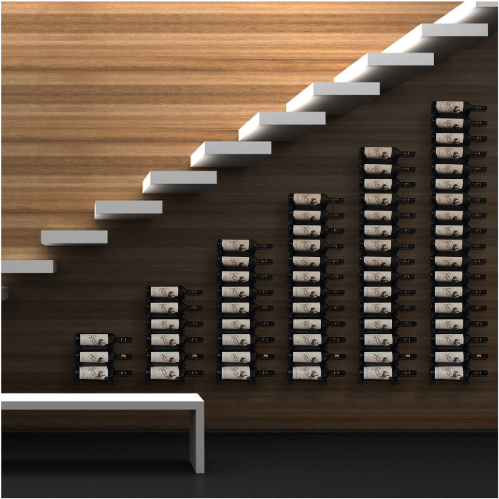 KingsBottle Wall Mounted Metal Rail Wine Rack WR04FT‑WPH01B | 1‑Bottle Depth | 4‑FT Rail | Matte Black Finish | Holds 12 Bottles