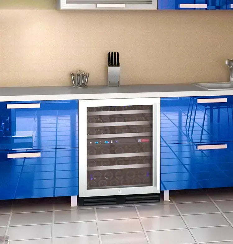 Allavino FlexCount Series 56 Bottle Dual Zone Built-in Wine Refrigerator Cooler with Stainless Steel - Left Hinge