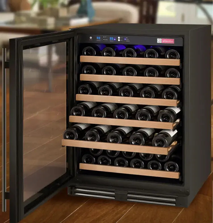 Allavino FlexCount Series 56 Bottle Single Zone Built-in Wine Refrigerator with Black Door - Left Hinge