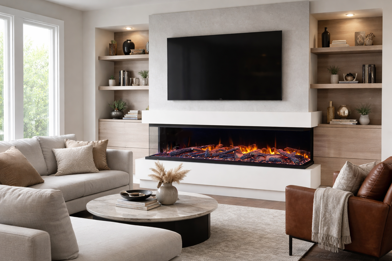 Fire & Ice LumaForest 63" Indoor only 3 Sided Built-In Smart Built-In Electric Fireplace, WiFi Enabled, Programmable Remote Control, Multi-Color Flames, Adjustable Flame Speeds, Comes with Split Log Set and Tray Media