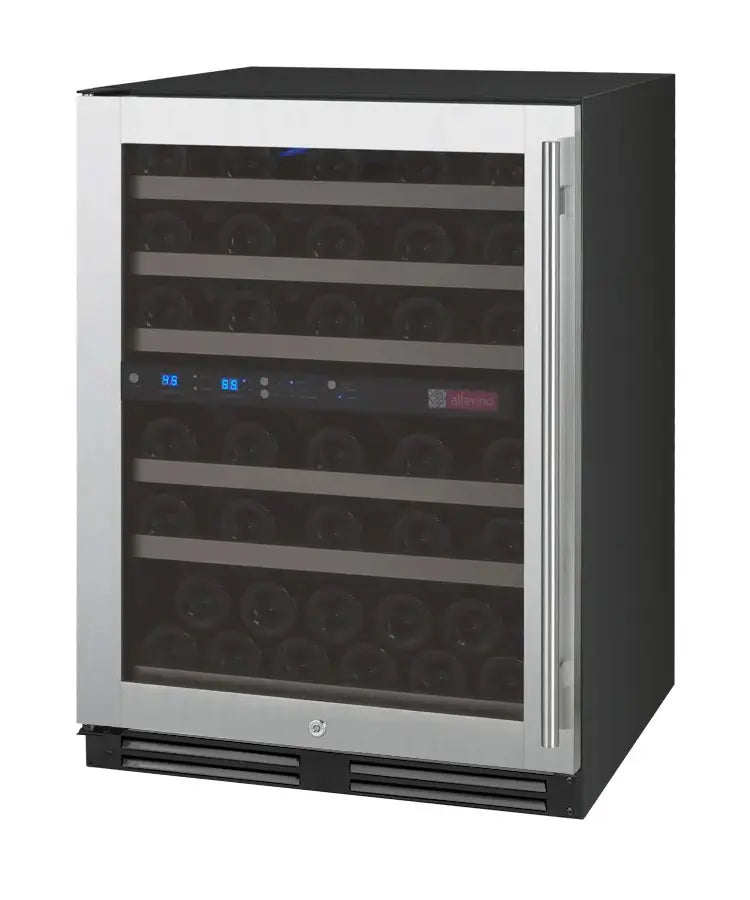 Allavino FlexCount Series 56 Bottle Dual Zone Built-in Wine Refrigerator Cooler with Stainless Steel - Left Hinge