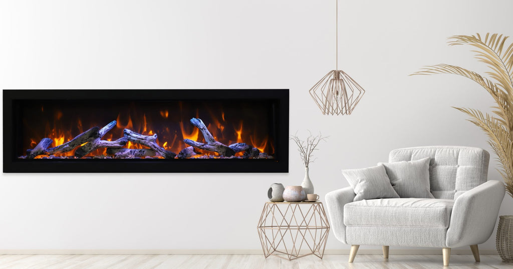 55" Extra Tall Indoor or Outdoor Built-in Electric Fireplace with Black Steel Surround