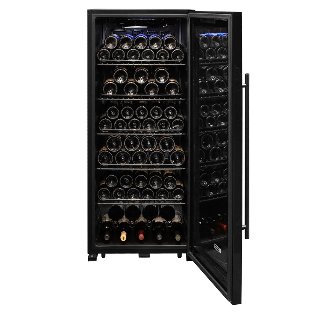 Allavino Contemporary 102 Bottle Single Zone Freestanding Wine Refrigerator with Black Glass Door