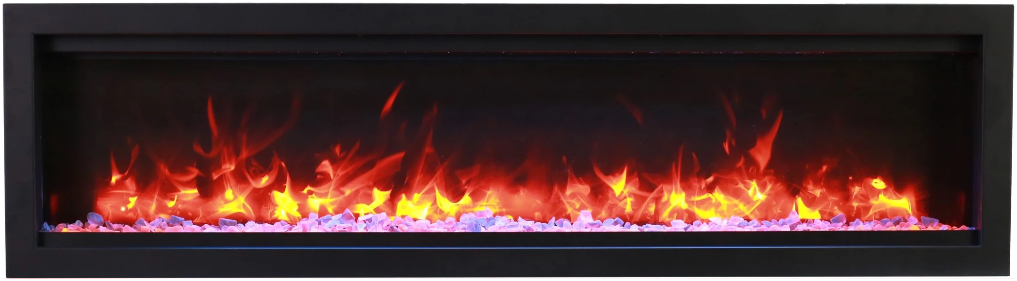 Wall Mount Lumina 100" Indoor Outdoor Built In Smart Electric Fireplace, WiFi Enabled, Programable Remote Control , Multi Speed Flame, Comes with Real Glass and a 12 piece Medium Oak Log Set