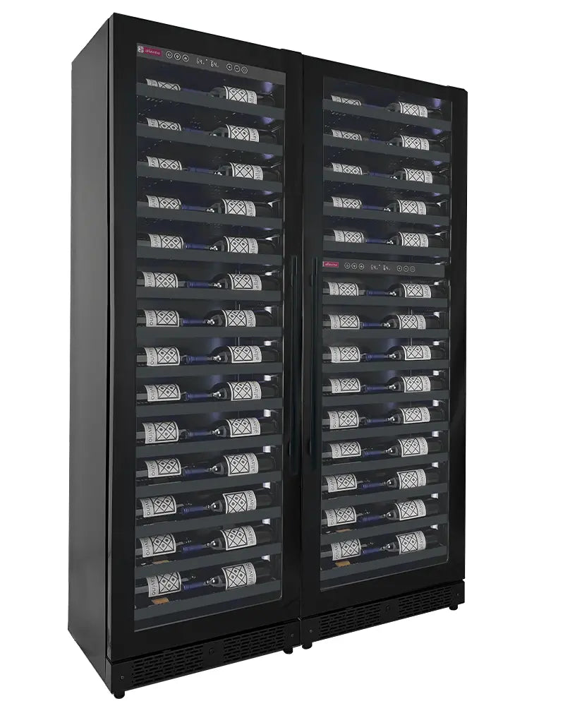 Allavino Reserva Series 134 Bottle Three Zone Tall Shallow Side-by-Side Wine Refrigerators with Black Doors