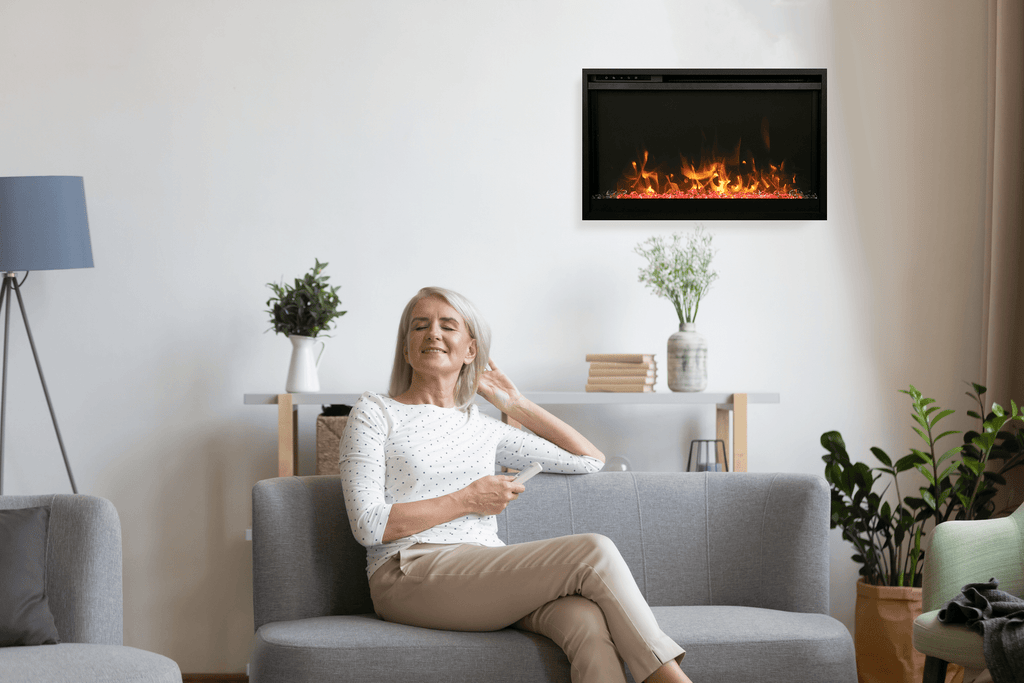 Traditional Xtraslim Smart Electric 30" WiFi Enabled Fireplace, Featuring a Multi Function Remote Control, Multi Flame Speeds and Clear Glass Media