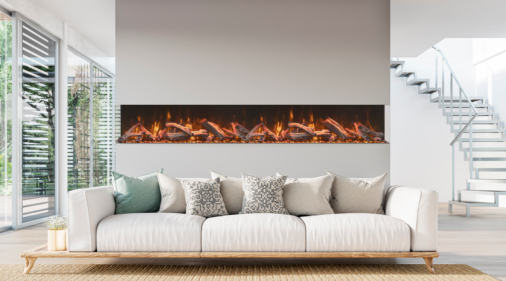 Tru View Bespoke - 65" Indoor / Outdoor 3 Sided Electric Fireplace Featuring a 20" Height, WiFi Compatibility, Bluetooth Connectivity, Multi Function Remote, and a Selection of Media Options