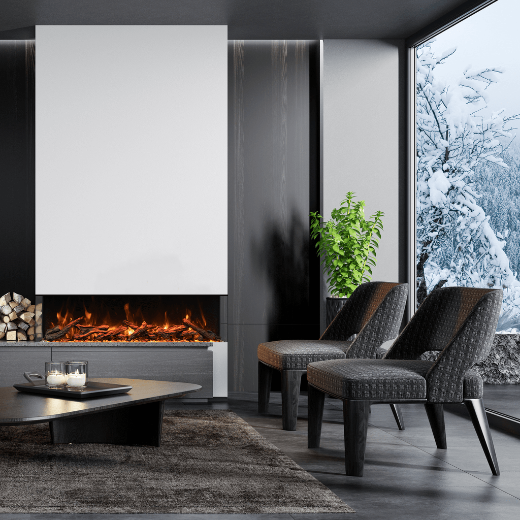 Tru View Deep Smart Electric - 60" Indoor / Outdoor WiFi Enabled 3 Sided Fireplace Featuring a depth of 14 1/4", MultiFunction Remote Control, Multi Speed Flame Motor, and a Selection of Media Options
