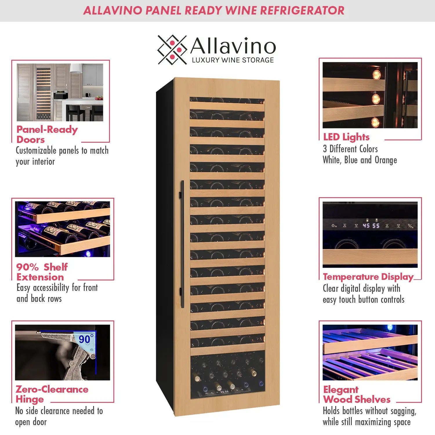 Allavino 107 Bottle Single Zone Panel Ready Wine Refrigerator