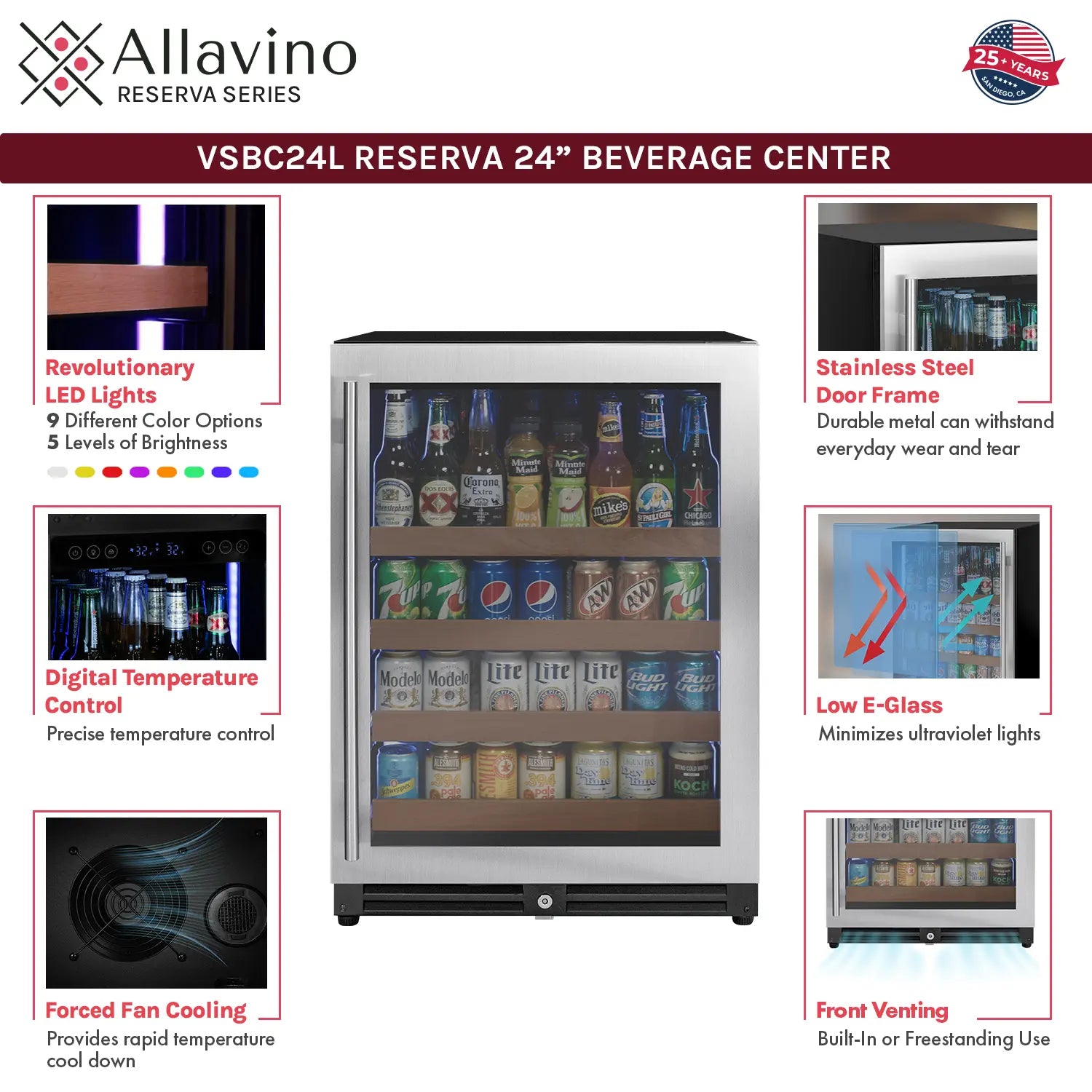 Allavino 24" Wide Reserva Series Stainless Steel Right Hinge Beverage Center