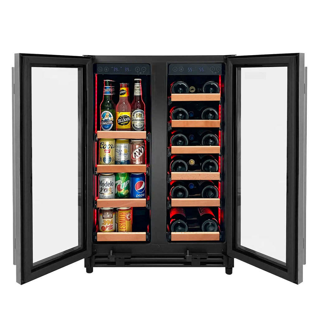 Allavino Reserva Series 24" Wide Two Door Stainless Steel Wine Refrigerator/Beverage Center with Wood Front Shelves