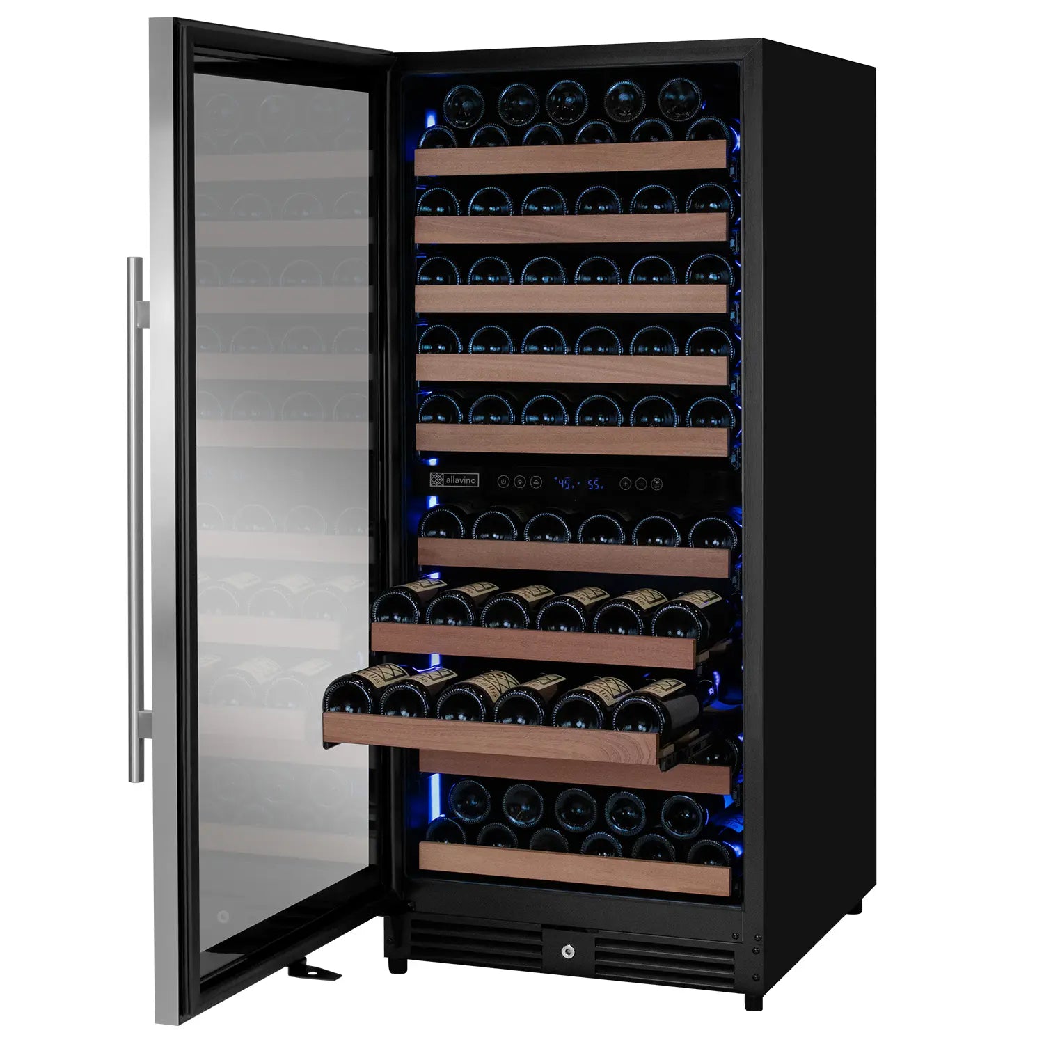 Allavino 119 Bottle 55" Tall Dual Zone Left Hinge Stainless Steel Wine Refrigerator