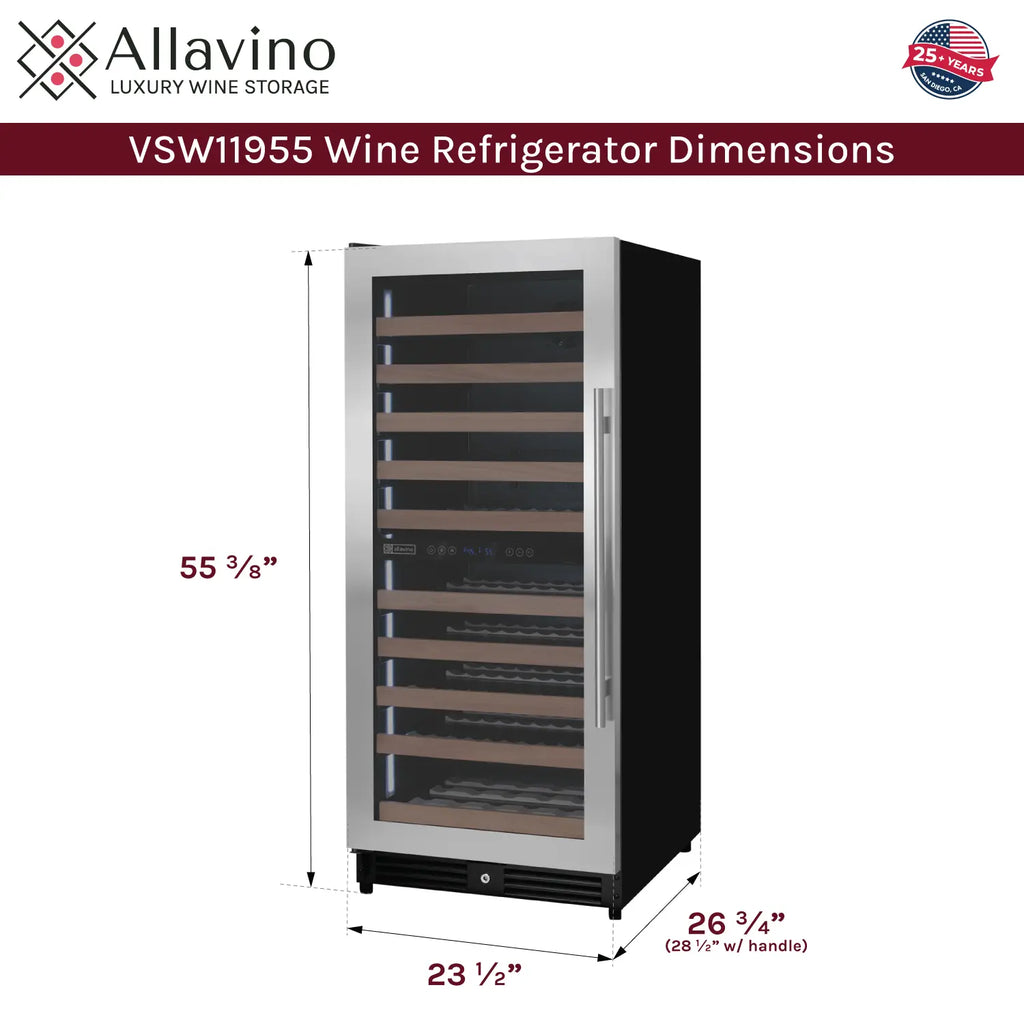 Allavino 119 Bottle 55" Tall Dual Zone Left Hinge Stainless Steel Wine Refrigerator
