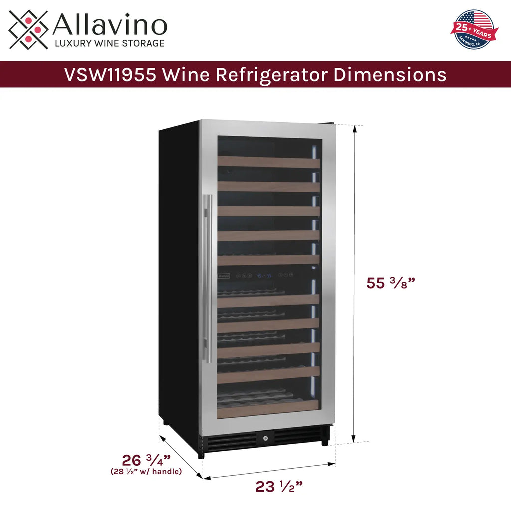 Allavino 119 Bottle 55" Tall Dual Zone Right Hinge Stainless Steel Wine Refrigerator