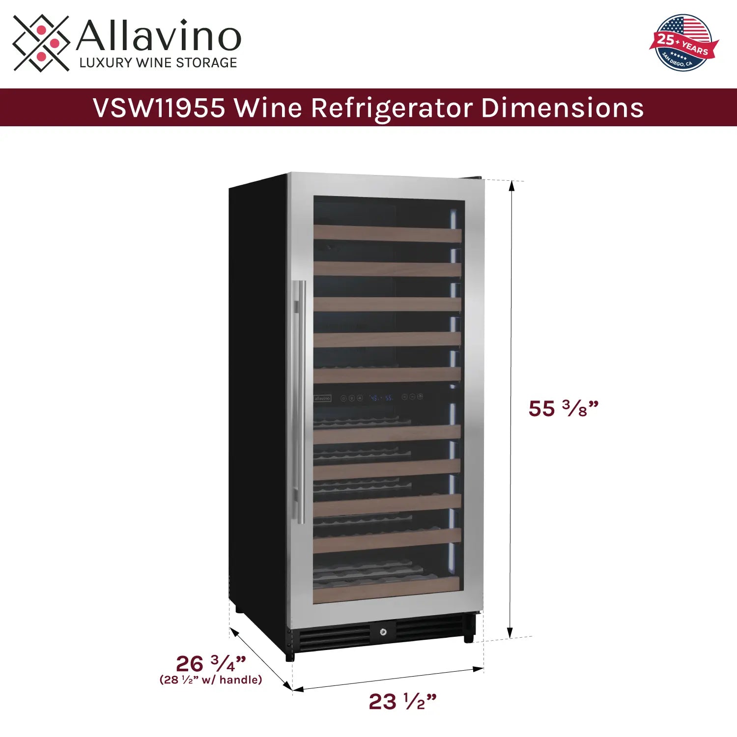 Allavino 119 Bottle 55" Tall Dual Zone Right Hinge Stainless Steel Wine Refrigerator