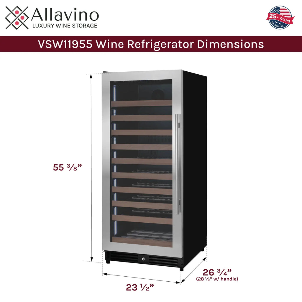Allavino 119 Bottle 55" Tall Single Zone Left Hinge Stainless Steel Wine Refrigerator