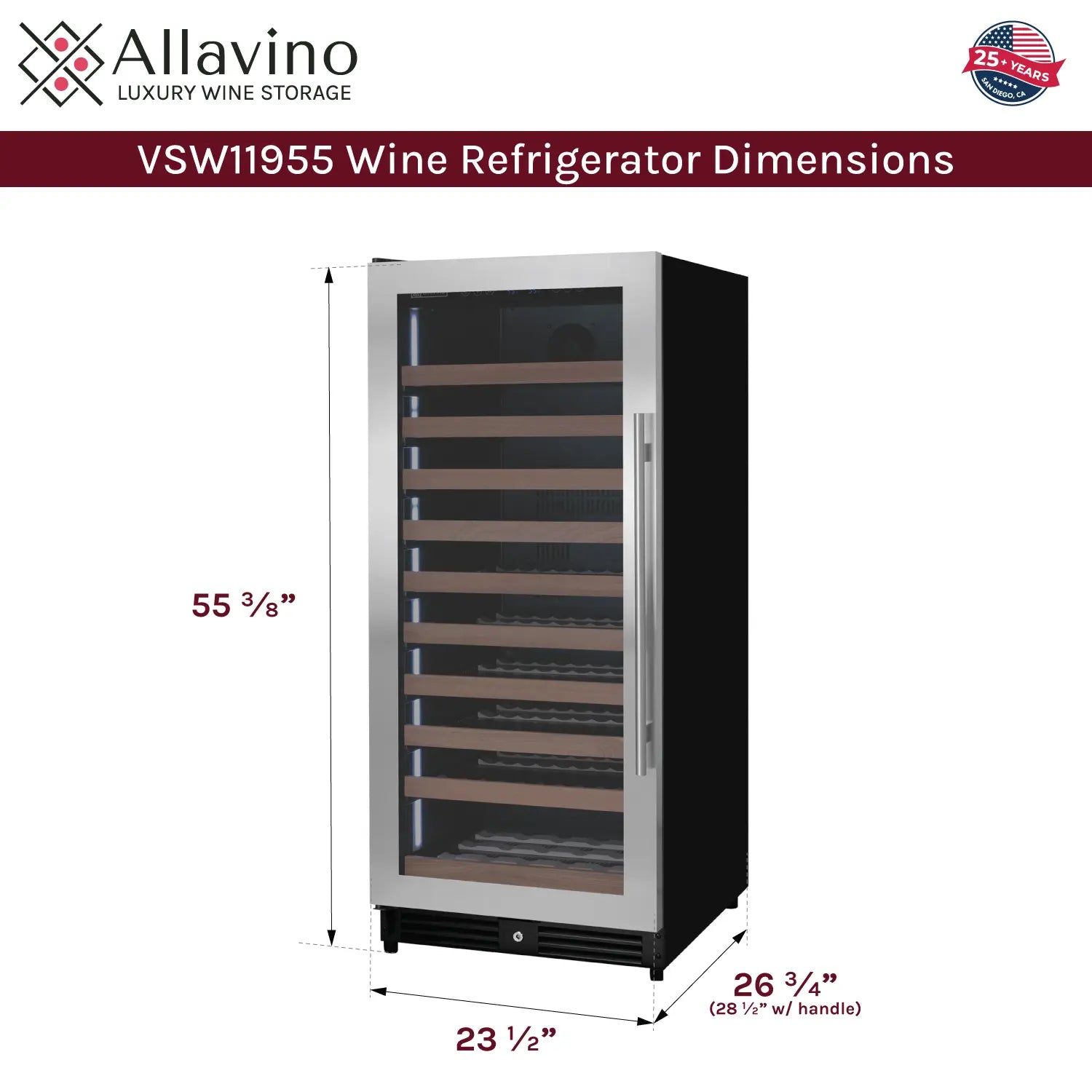 Allavino 119 Bottle 55" Tall Single Zone Left Hinge Stainless Steel Wine Refrigerator