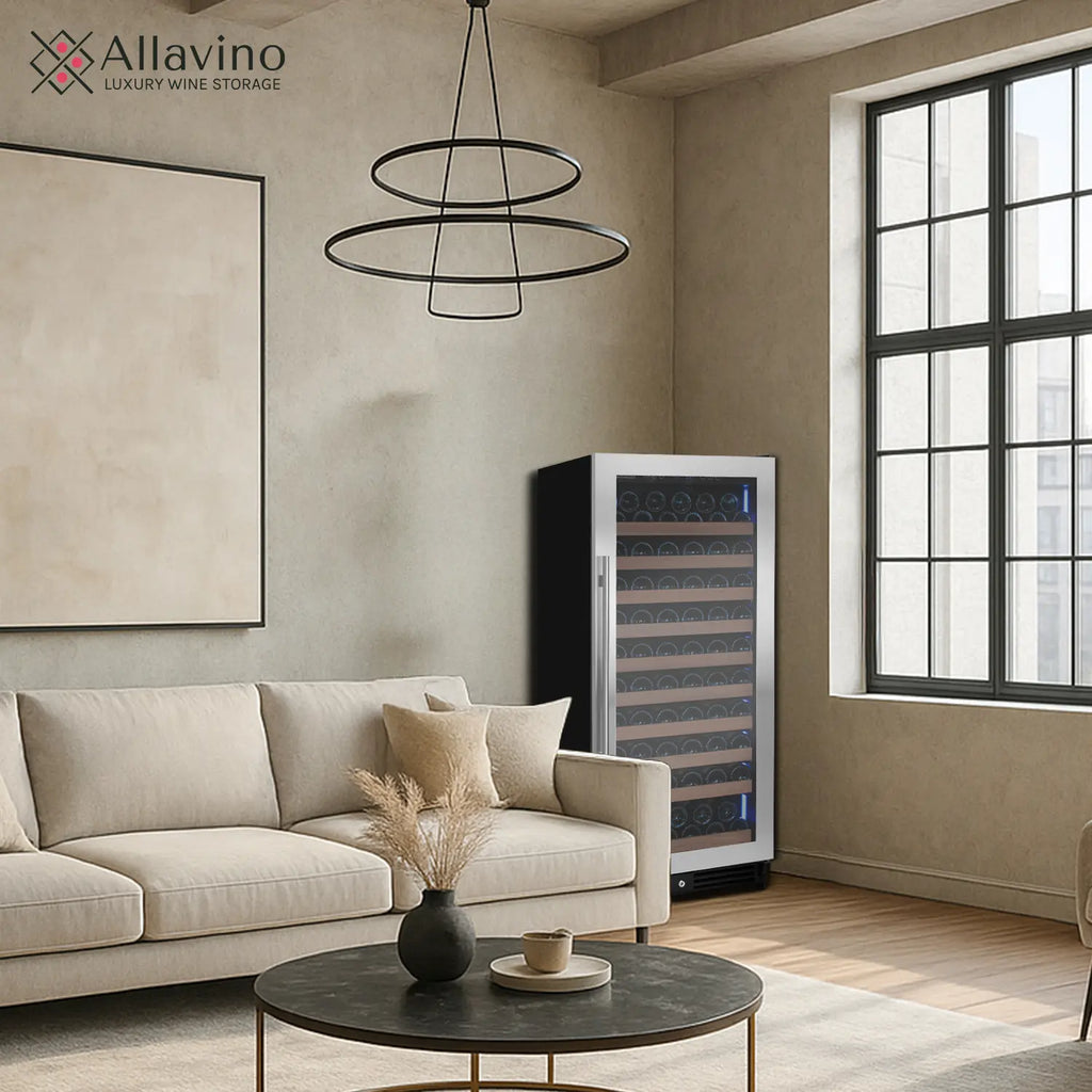 Allavino 119 Bottle 55" Tall Single Zone Left Hinge Stainless Steel Wine Refrigerator