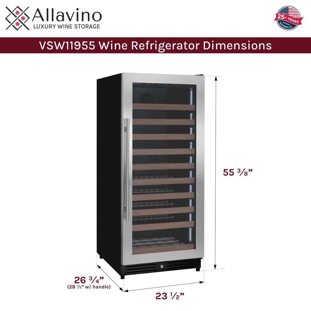 Allavino 119 Bottle 55" Tall Single Zone Right Hinge Stainless Steel Wine Refrigerator