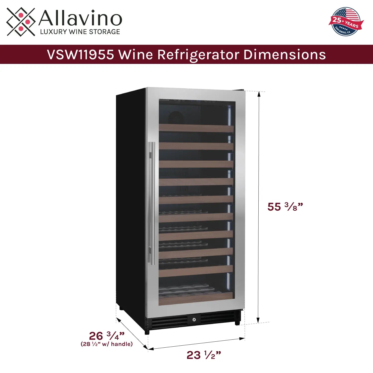 Allavino 119 Bottle 55" Tall Single Zone Right Hinge Stainless Steel Wine Refrigerator