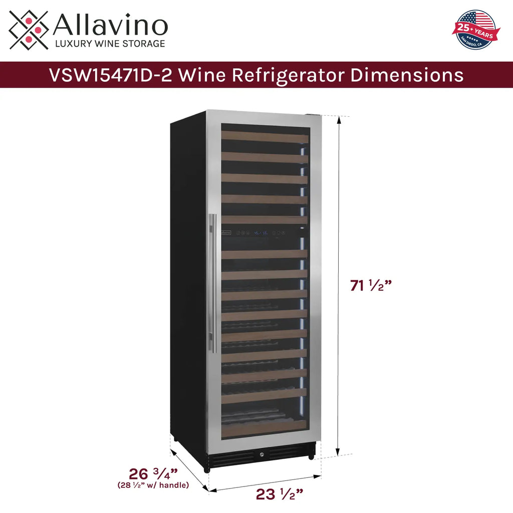 Allavino Reserva Series 154 Bottle Dual Zone Built-in Wine Refrigerator with Stainless Steel Door - Right Hinge
