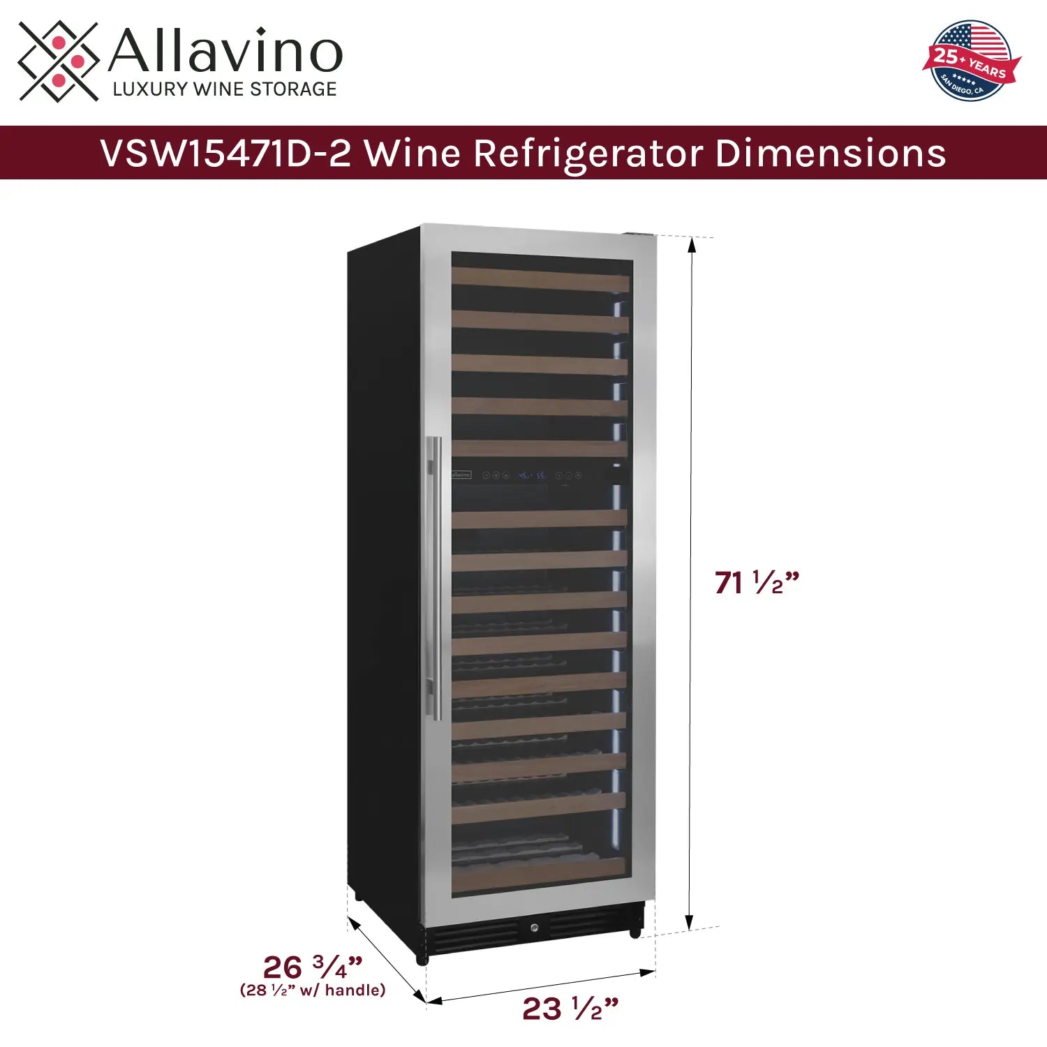 Allavino Reserva Series 154 Bottle Dual Zone Built-in Wine Refrigerator with Stainless Steel Door - Right Hinge