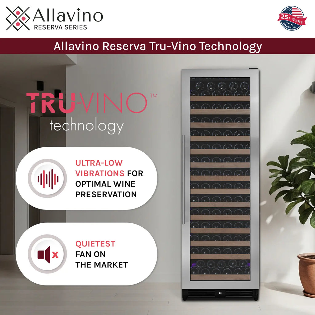 Allavino Reserva Series 163 Bottle 71" Tall Single Zone Left Hinge Stainless Steel Wine Refrigerator