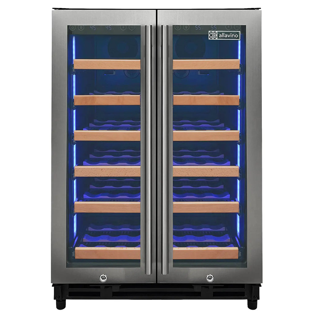 Allavino Reserva Series 36 Bottle Dual Zone Wine Refrigerator with Stainless Steel French Doors
