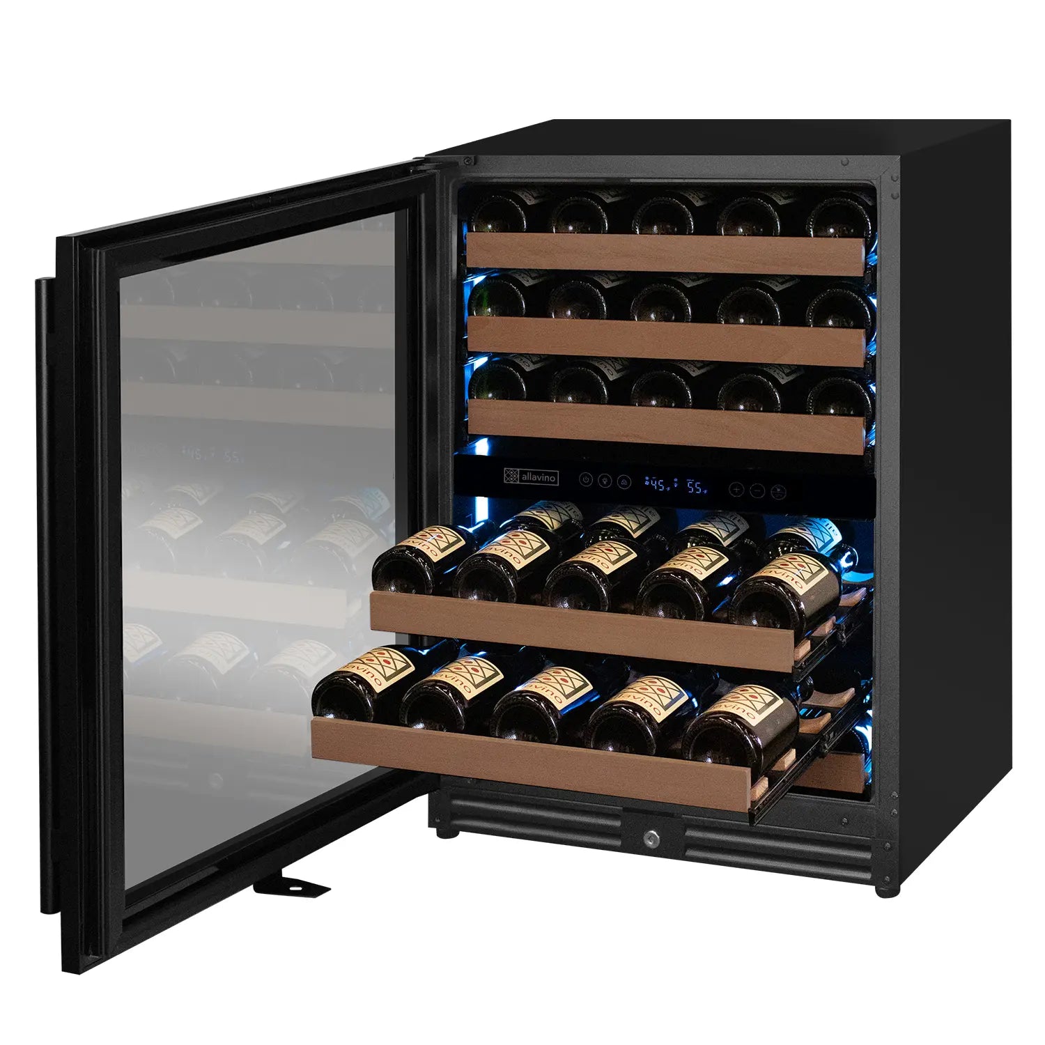 Allavino Reserva Series - 56 Bottle Dual Zone Built-in Luxury Wine Refrigerator with Black Door - Left Hinge
