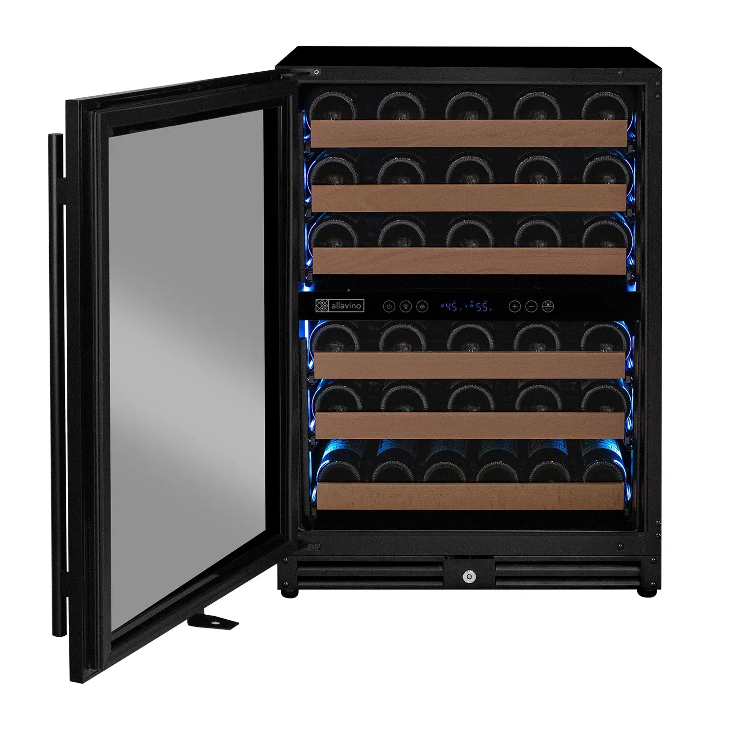 Allavino Reserva Series - 56 Bottle Dual Zone Built-in Luxury Wine Refrigerator with Black Door - Left Hinge