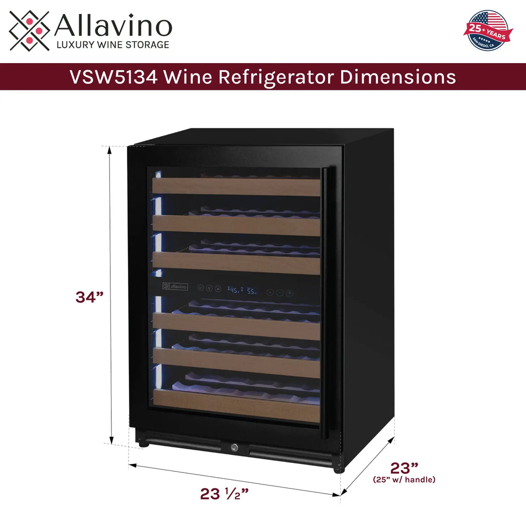 Allavino Reserva Series - 56 Bottle Dual Zone Built-in Luxury Wine Refrigerator with Black Door - Left Hinge