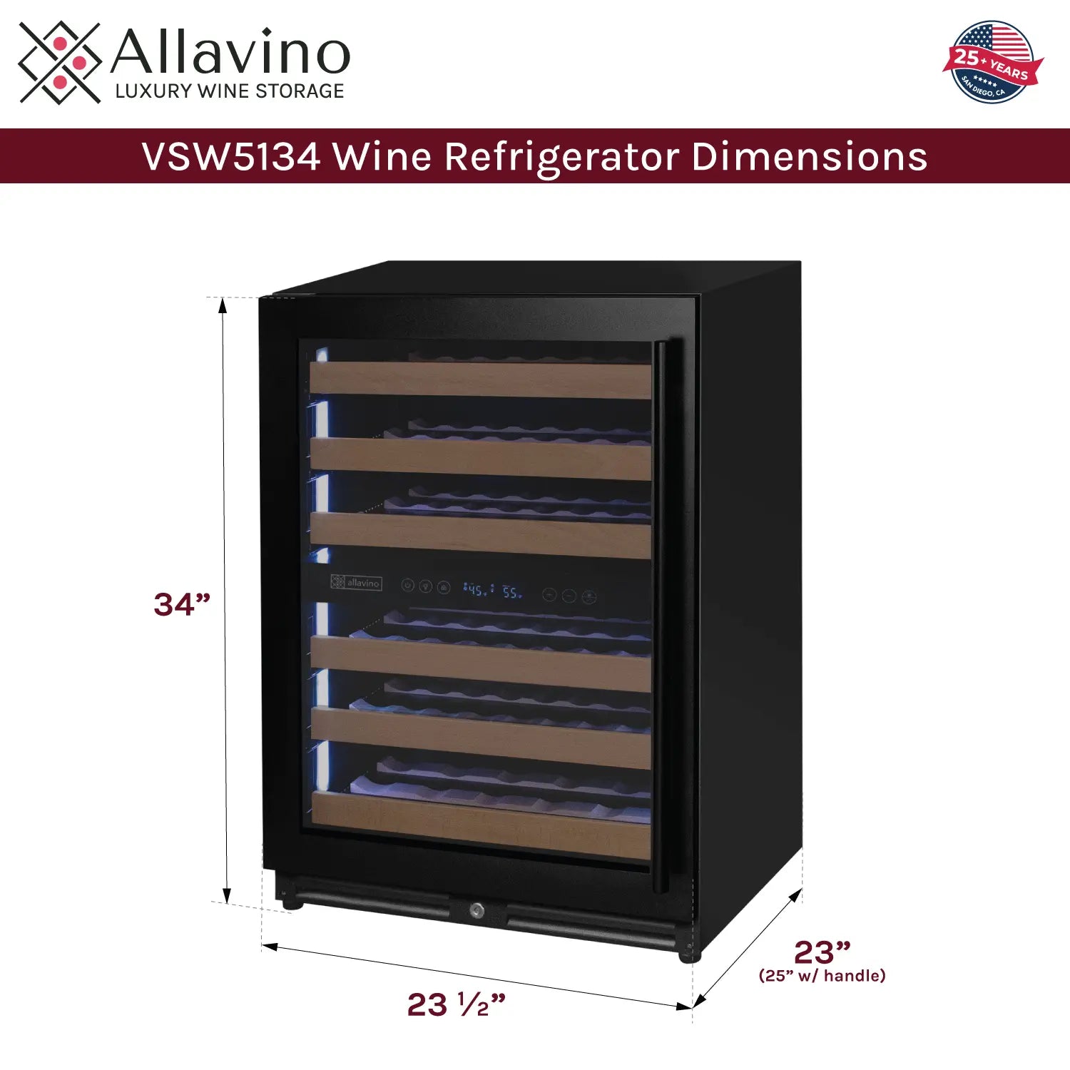 Allavino Reserva Series - 56 Bottle Dual Zone Built-in Luxury Wine Refrigerator with Black Door - Left Hinge