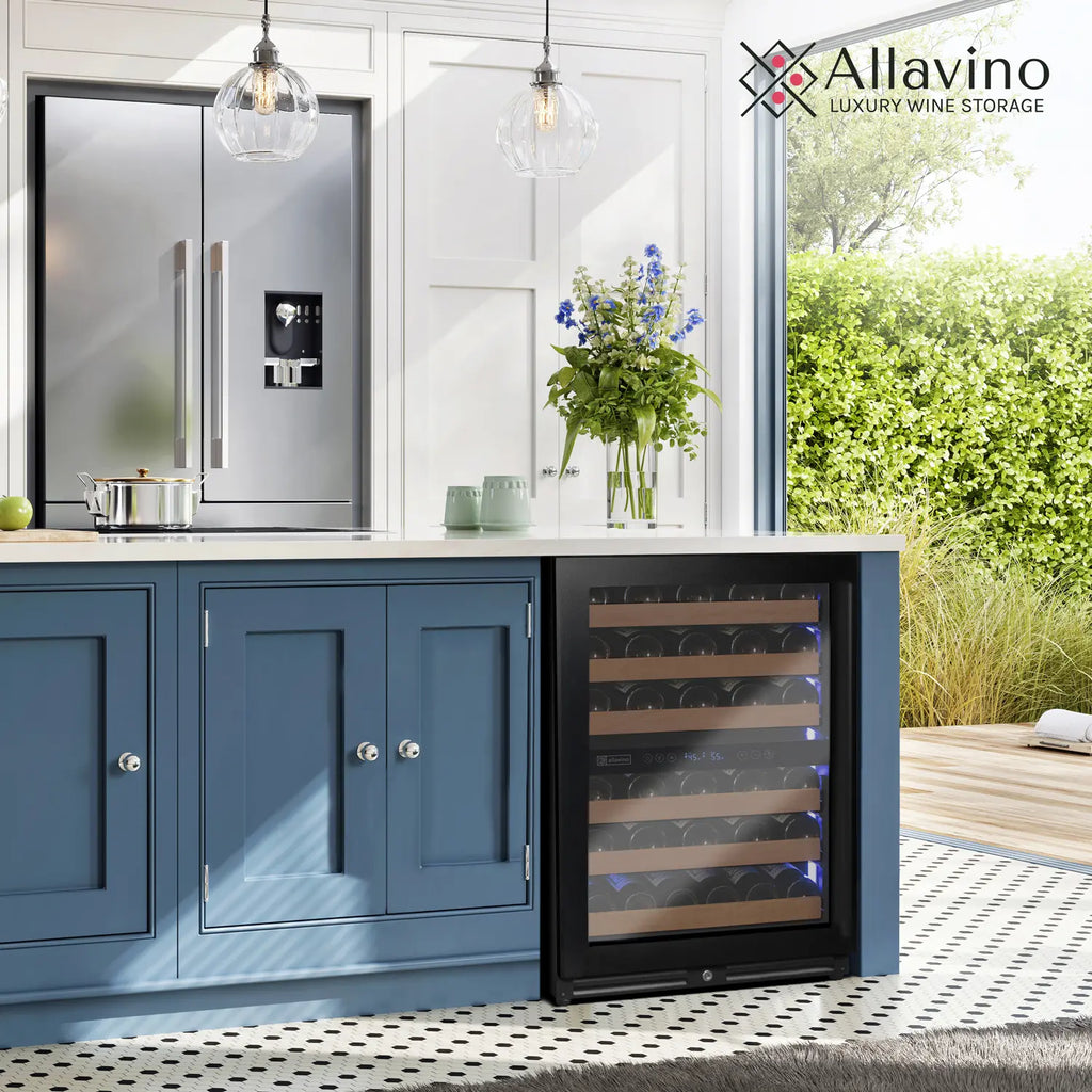 Allavino Reserva Series - 56 Bottle Dual Zone Built-in Luxury Wine Refrigerator with Black Door - Left Hinge