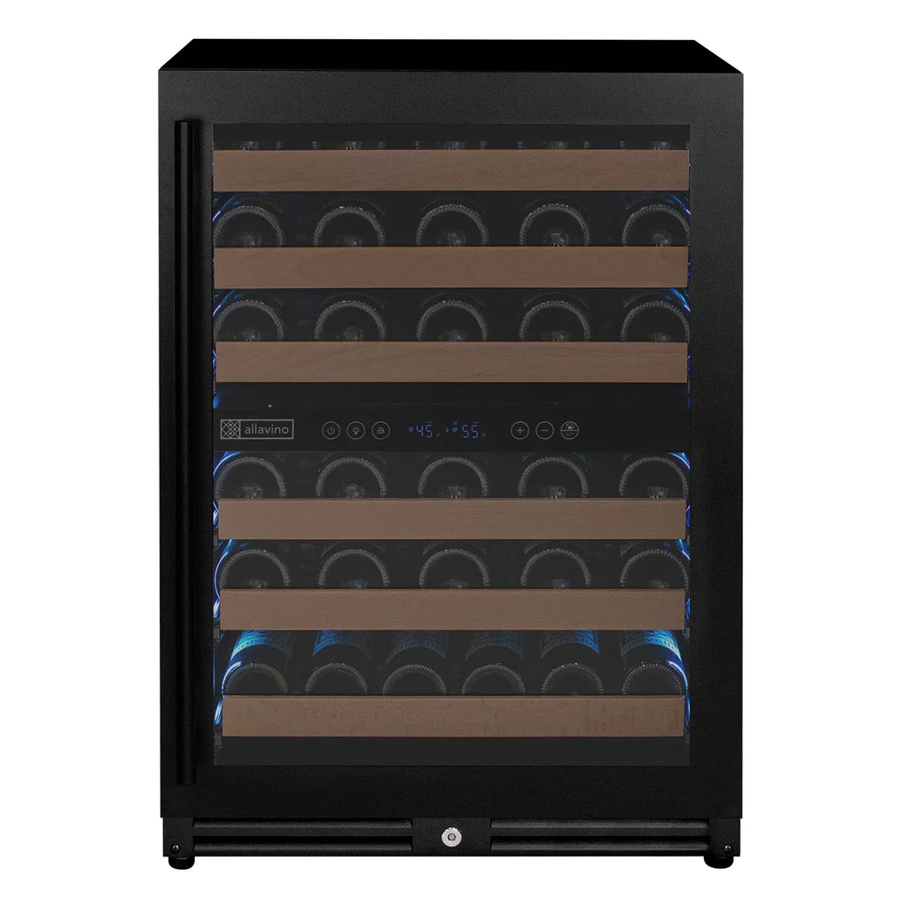 Allavino Reserva Series - 56 Bottle Dual Zone Built-in Luxury Wine Refrigerator with Black Door - Right Hinge