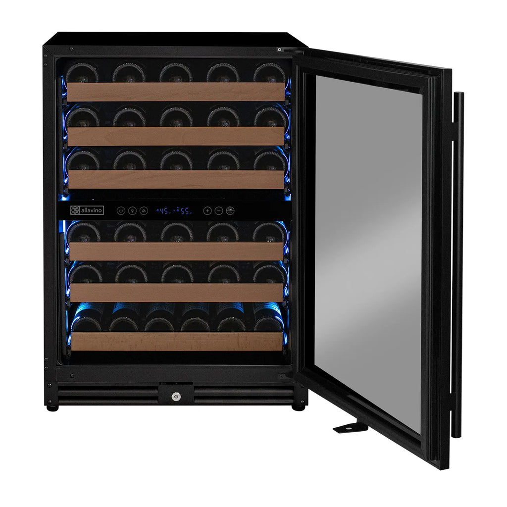 Allavino Reserva Series - 56 Bottle Dual Zone Built-in Luxury Wine Refrigerator with Black Door - Right Hinge