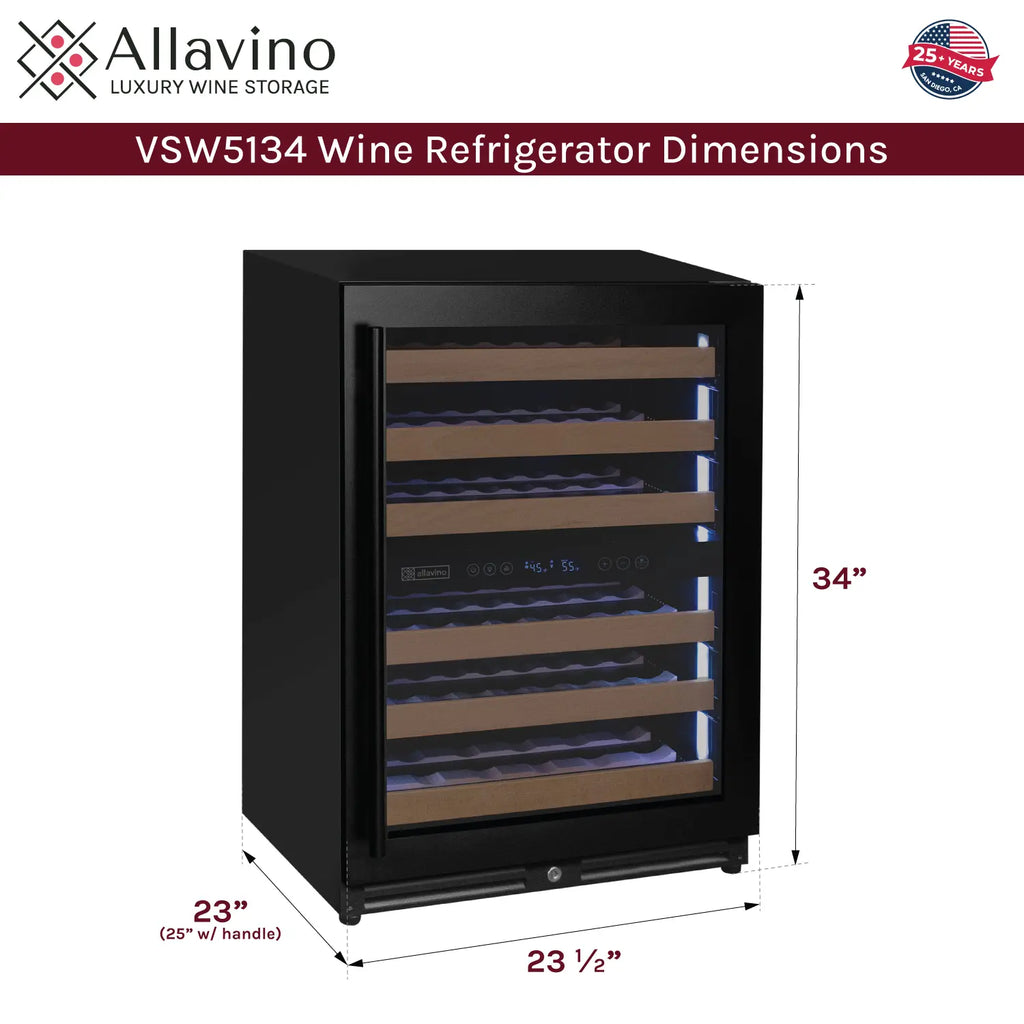 Allavino Reserva Series - 56 Bottle Dual Zone Built-in Luxury Wine Refrigerator with Black Door - Right Hinge