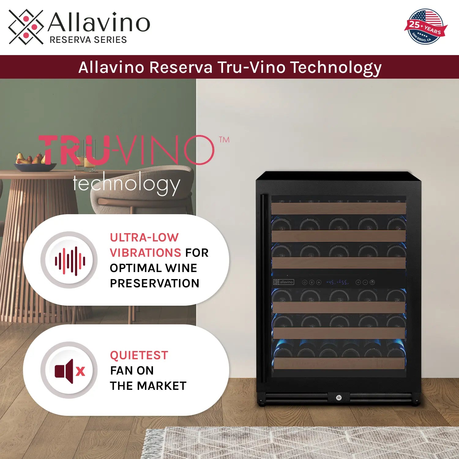 Allavino Reserva Series - 56 Bottle Dual Zone Built-in Luxury Wine Refrigerator with Black Door - Right Hinge