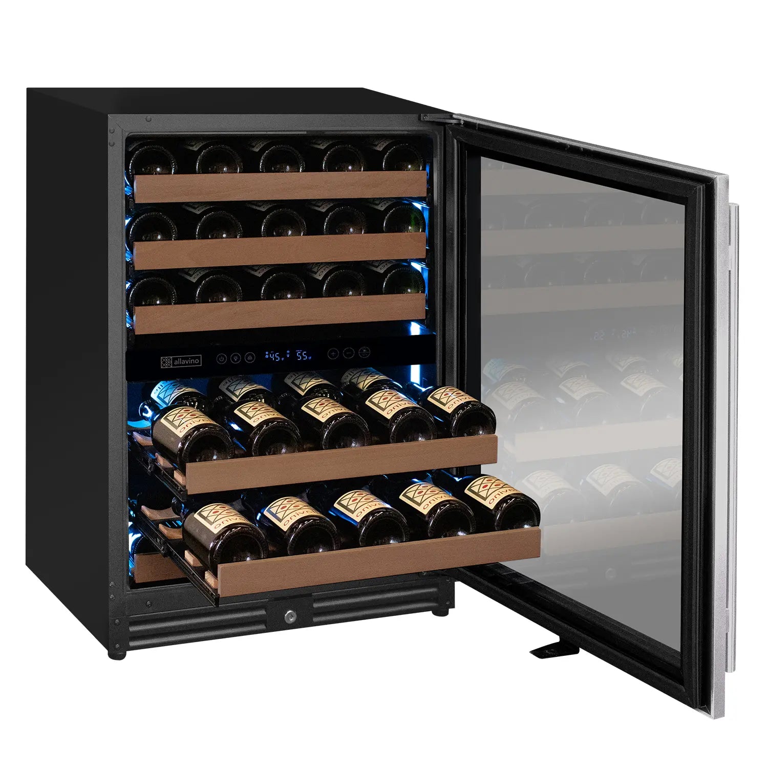 Allavino Reserva Series 51 Bottle Dual Zone Undercounter Wine Refrigerator Cooler with Stainless Steel Door - Right Hinge