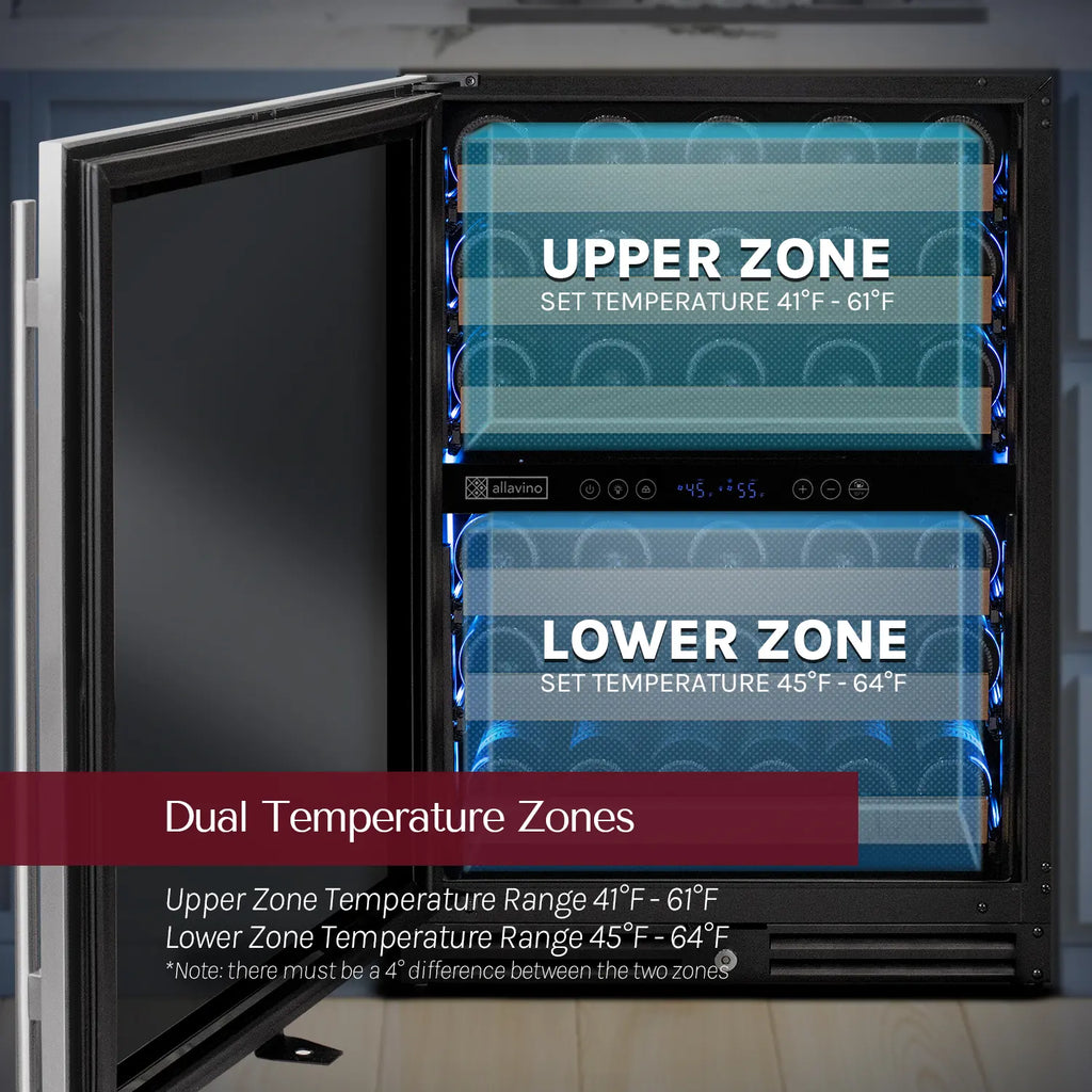 Allavino Reserva Series 51 Bottle Dual Zone Undercounter Wine Refrigerator Cooler with Stainless Steel Door - Right Hinge