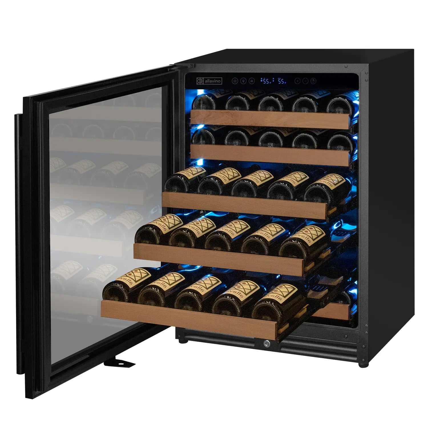 Allavino Reserva Series - 56 Bottle Single Zone Built-in Luxury Wine Refrigerator with Black Door - Left Hinge